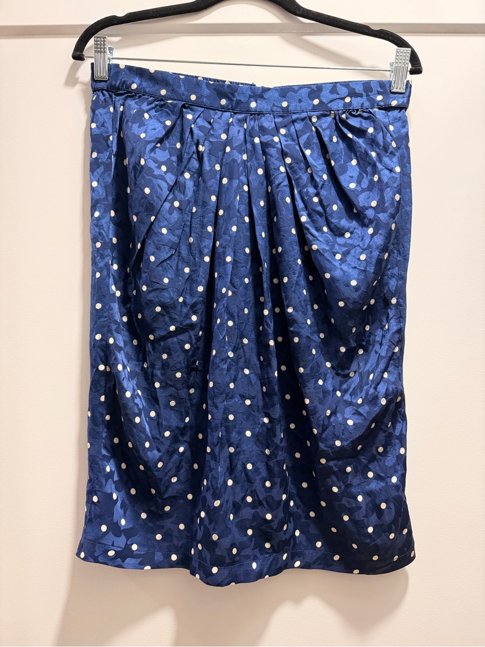 Vintage 100% silk Polka Dot Navy Midi Skirt